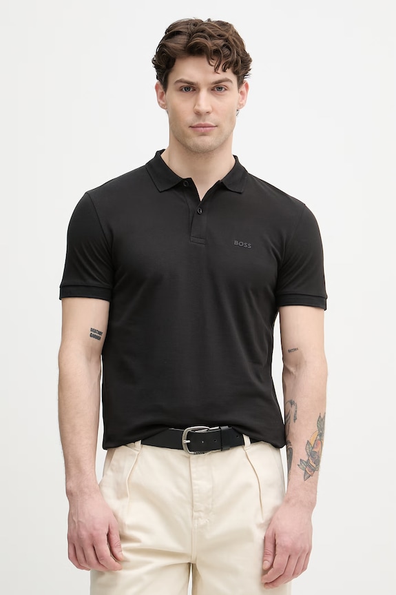 BOSS Green polo bărbați din bumbac Pio 1 negru 50554574