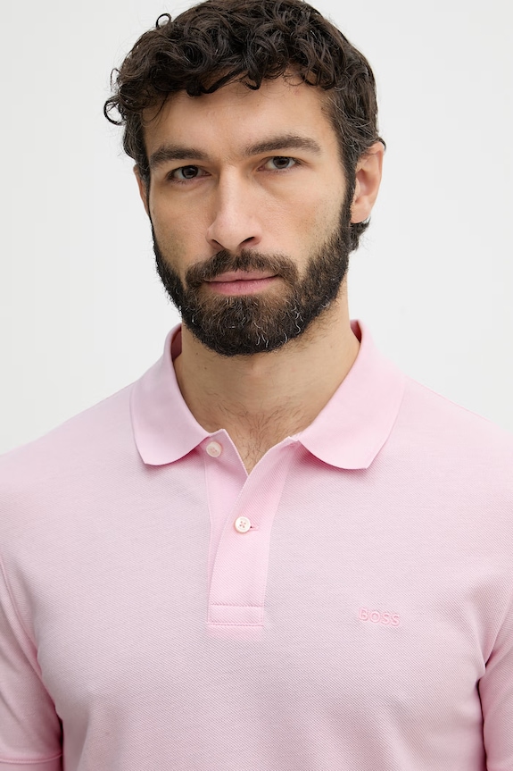 BOSS polo bărbați din bumbac Pallas roz 50553564