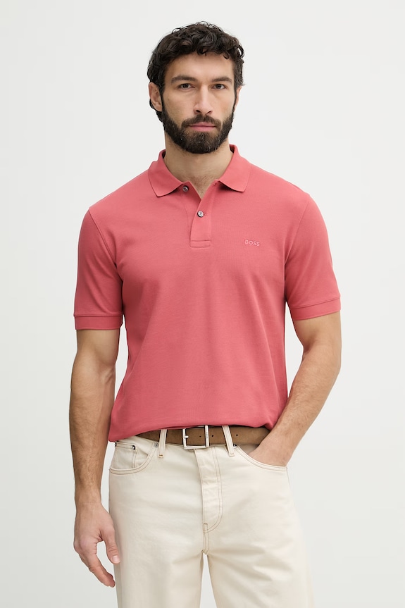 BOSS polo bărbați bumbac Pallas roz 50553564