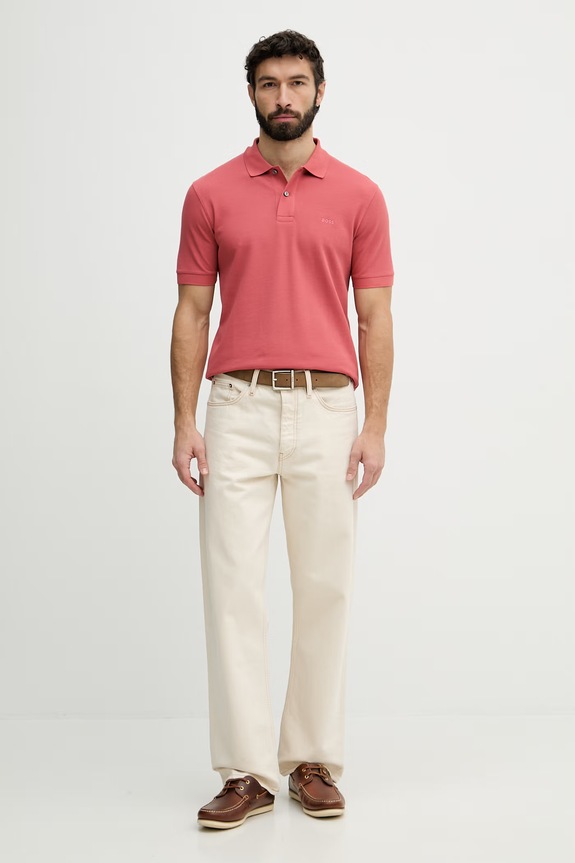 BOSS polo bărbați bumbac Pallas 50553564 roz SS26