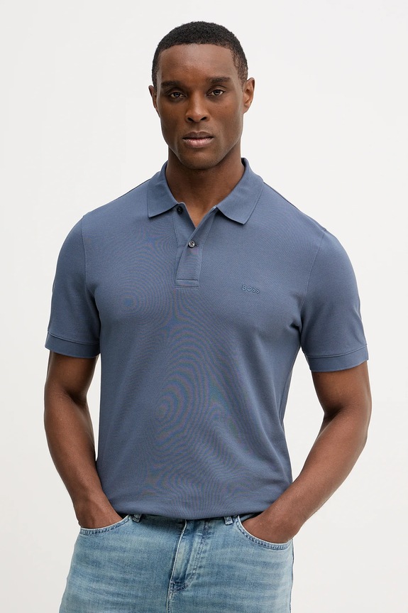 BOSS polo bărbați de bumbac Pallas uni albastru 50553564