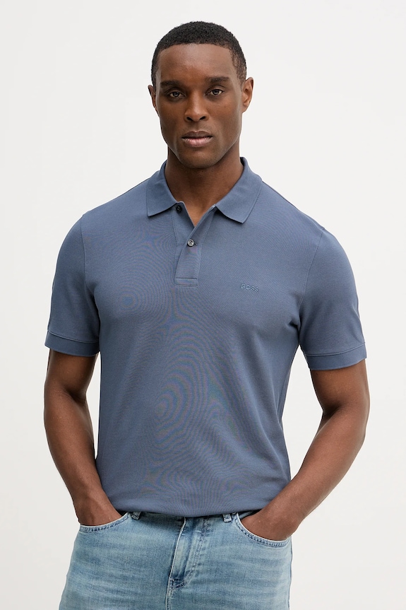 BOSS polo bărbați de bumbac Pallas uni albastru 50553564