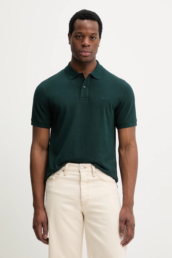 BOSS polo bărbătesc bumbac Pallas uni verde 50553564