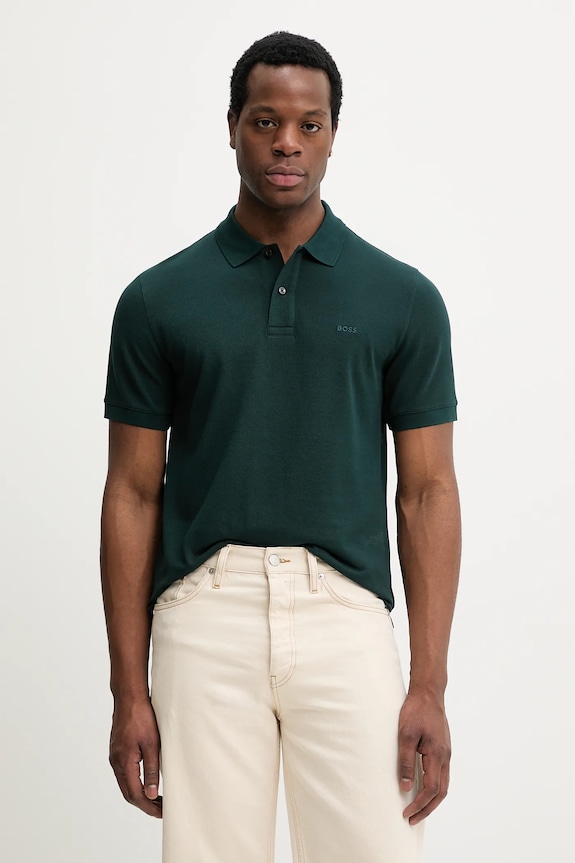 BOSS polo bărbătesc bumbac Pallas uni verde 50553564