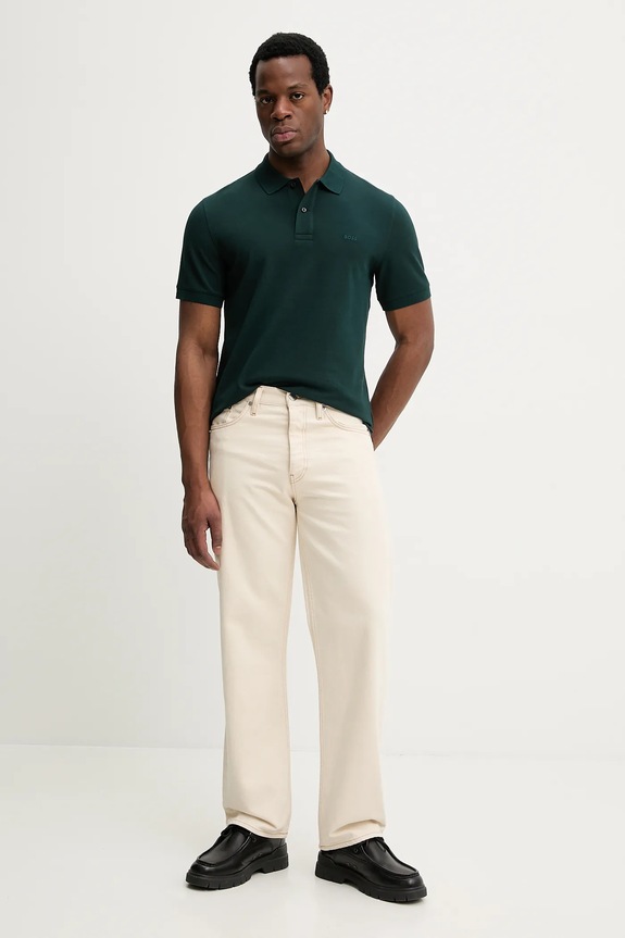 BOSS polo bărbătesc bumbac Pallas 50553564 verde SS26