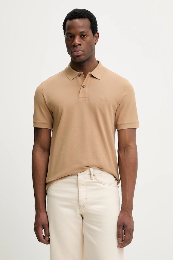 BOSS polo bărbătesc din bumbac Pallas uni maro 50553564