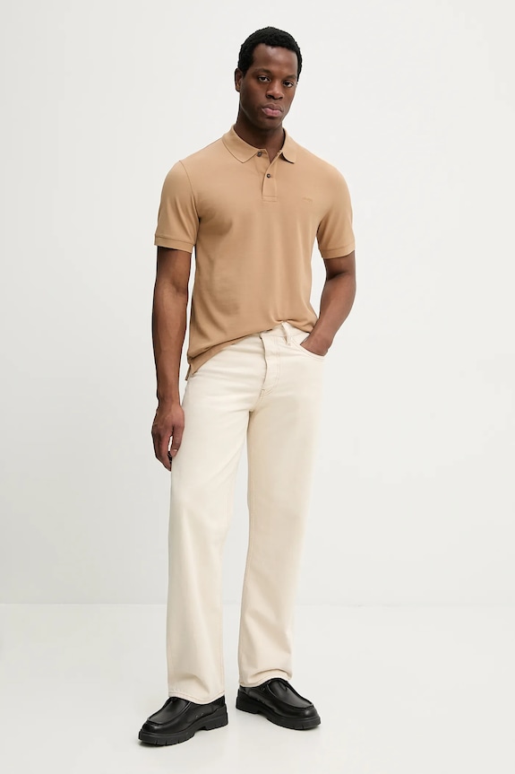 BOSS polo bărbătesc din bumbac Pallas 50553564 maro SS26