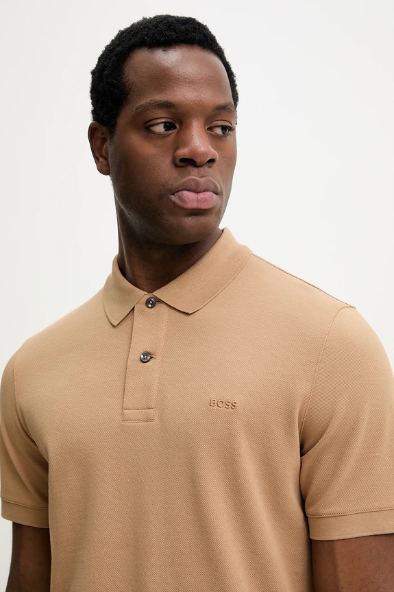 BOSS polo bărbătesc din bumbac Pallas maro 50553564