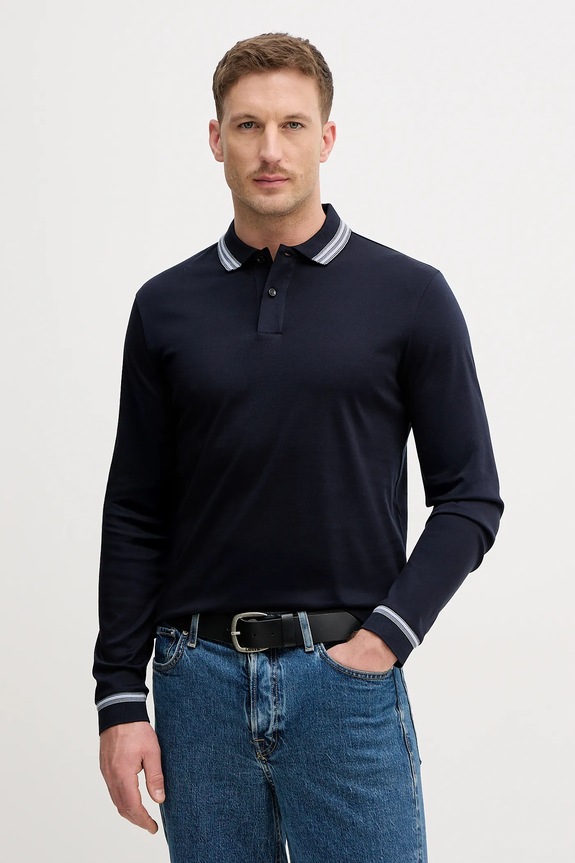 BOSS top a maniche lunghe in cotone H-Pleins 202 slim blu navy 50554530