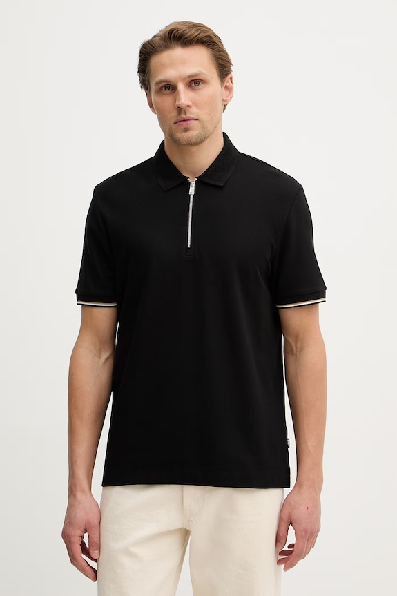 Bavlnené polo tričko BOSS C-Pei 04 jednofarebný čierna 50555108