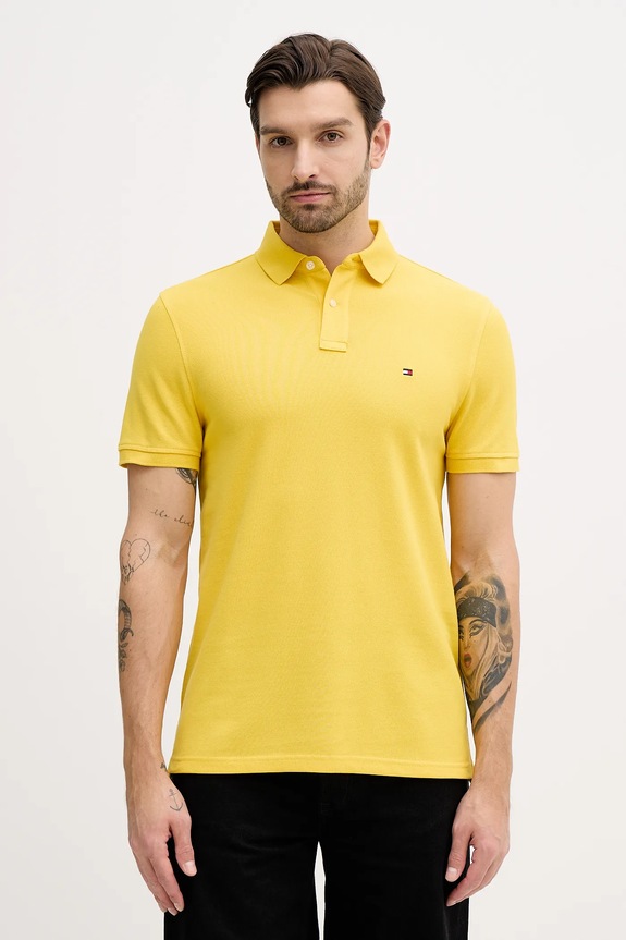 Tommy Hilfiger polo męskie bawełniane z elastanem wzorzyste żółty MW0MW17770.