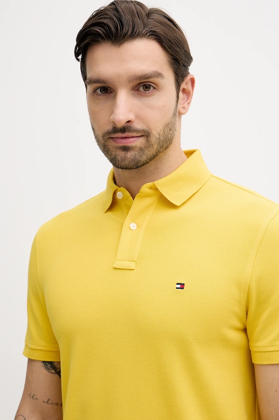 Tommy Hilfiger polo męskie bawełniane z elastanem żółty MW0MW17770.