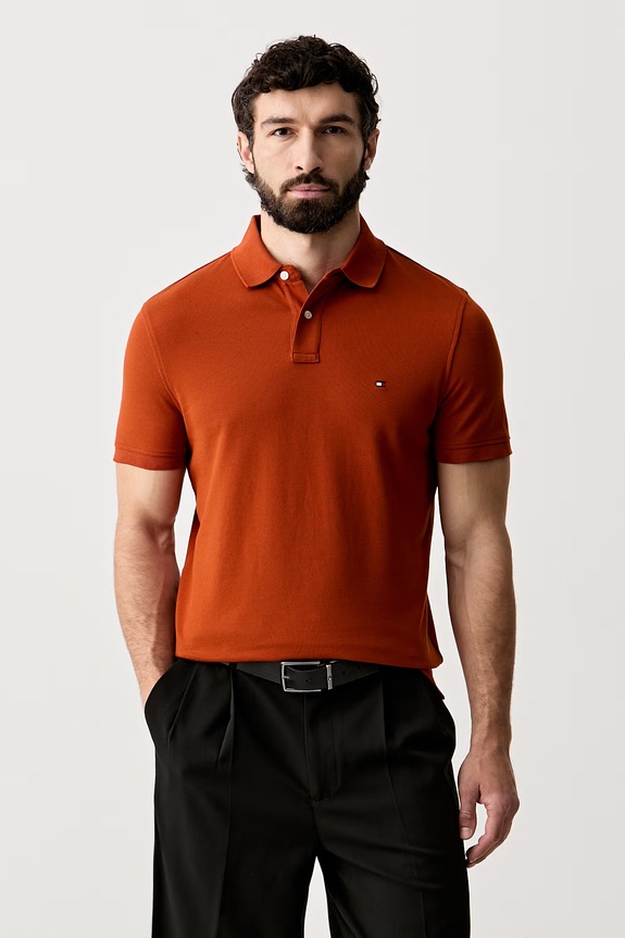 Tommy Hilfiger polo majica za muškarce od pamuka s elastanom narančasta MW0MW17770.