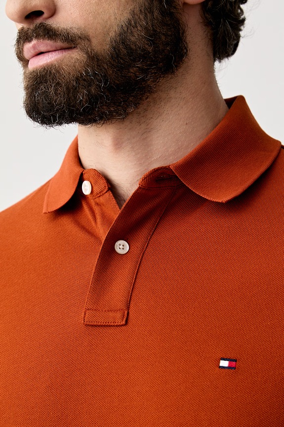 Tommy Hilfiger polo majica za muškarce od pamuka s elastanom MW0MW17770. narančasta