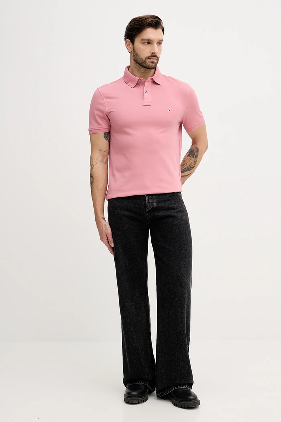 Tommy Hilfiger polo męskie bawełniane z elastanem MW0MW17770. różowy SS26