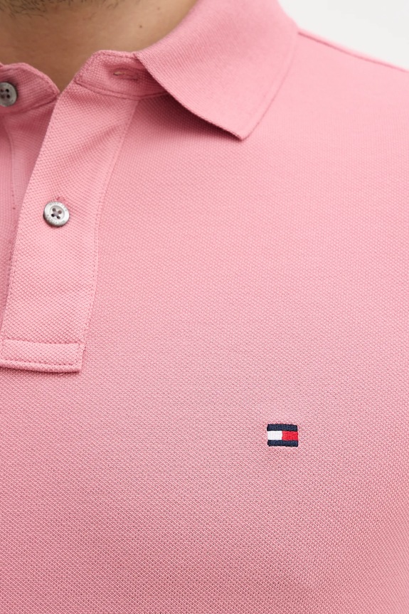 Tommy Hilfiger polo męskie bawełniane z elastanem MW0MW17770. różowy