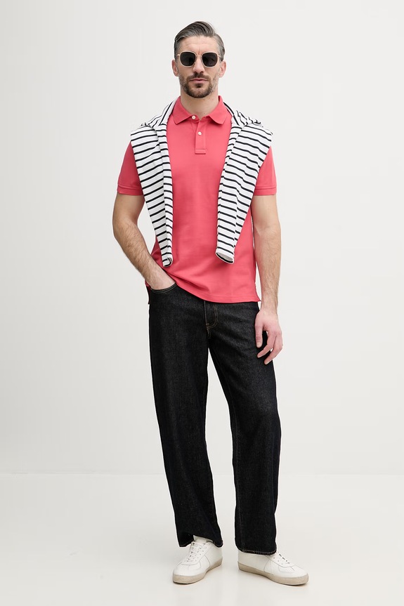 Tommy Hilfiger polo męskie bawełniane z elastanem MW0MW17770. różowy SS26