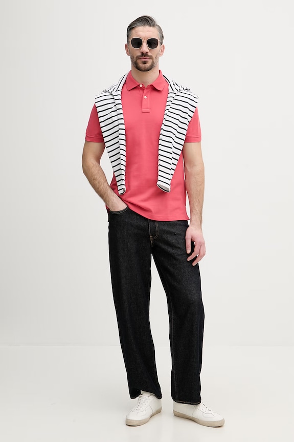 Tommy Hilfiger polo męskie bawełniane z elastanem MW0MW17770. różowy SS26
