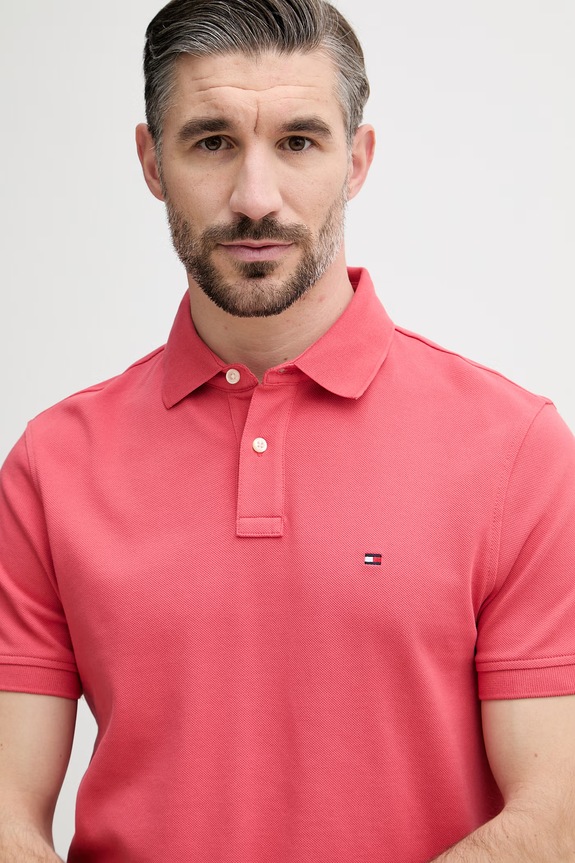 Tommy Hilfiger polo męskie bawełniane z elastanem różowy MW0MW17770.
