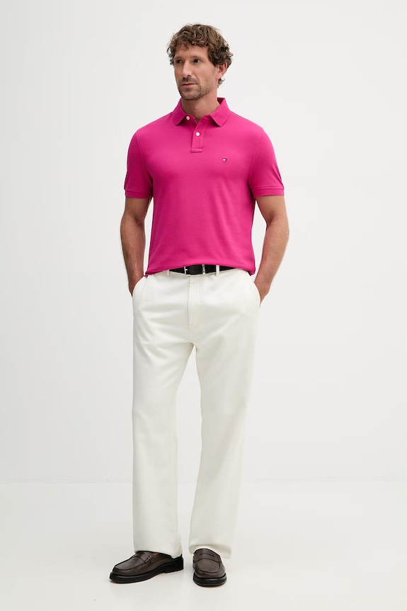 Tommy Hilfiger polo męskie bawełniane z elastanem MW0MW17770. różowy SS26