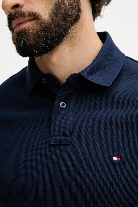Tommy Hilfiger тениска с яка мъжка от памук с еластан MW0MW17770. тъмносин