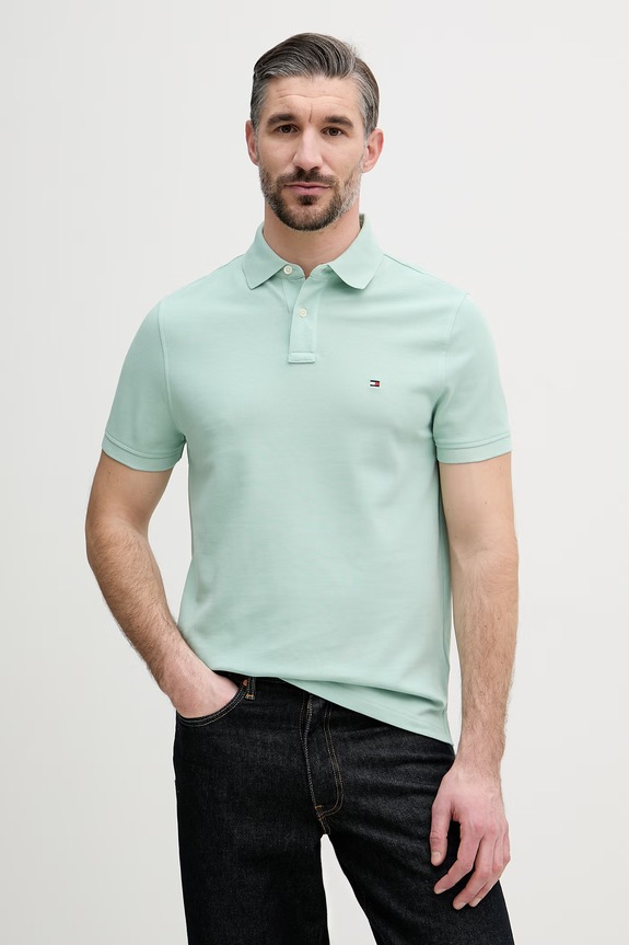 Tommy Hilfiger polo męskie bawełniane z elastanem turkusowy MW0MW17770.