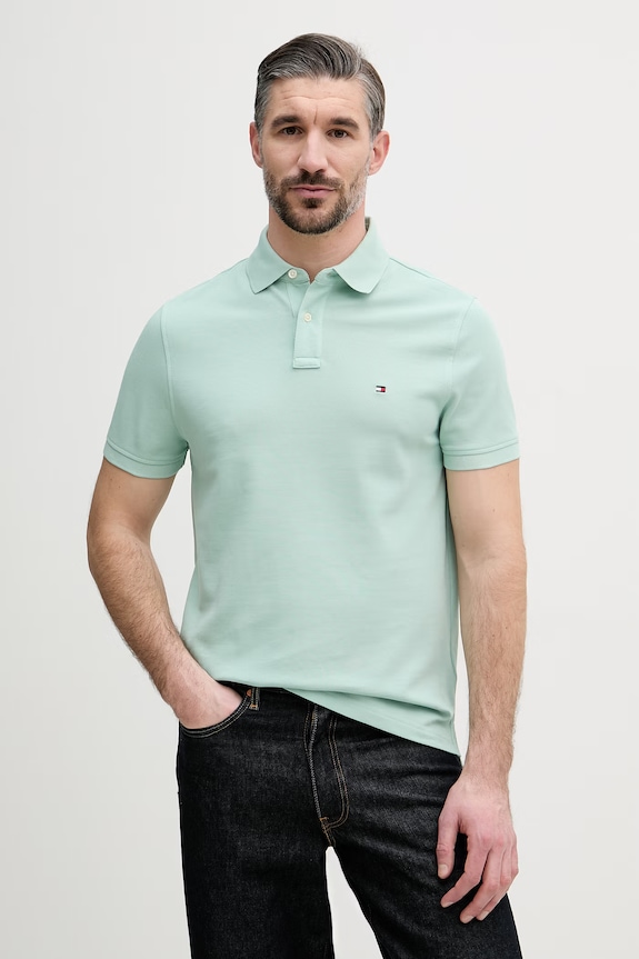 Tommy Hilfiger polo męskie bawełniane z elastanem turkusowy MW0MW17770.