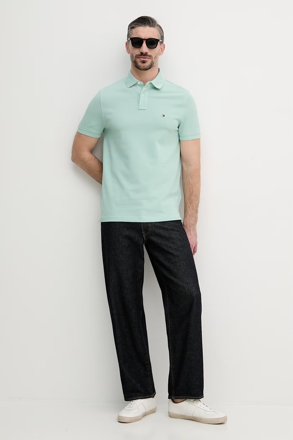 Tommy Hilfiger polo męskie bawełniane z elastanem MW0MW17770. turkusowy SS26