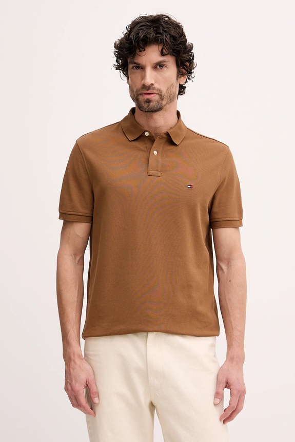 Tommy Hilfiger polo męskie bawełniane z elastanem wzorzyste brązowy MW0MW17770.