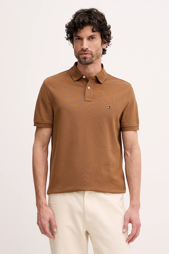Tommy Hilfiger polo męskie bawełniane z elastanem wzorzyste brązowy MW0MW17770.