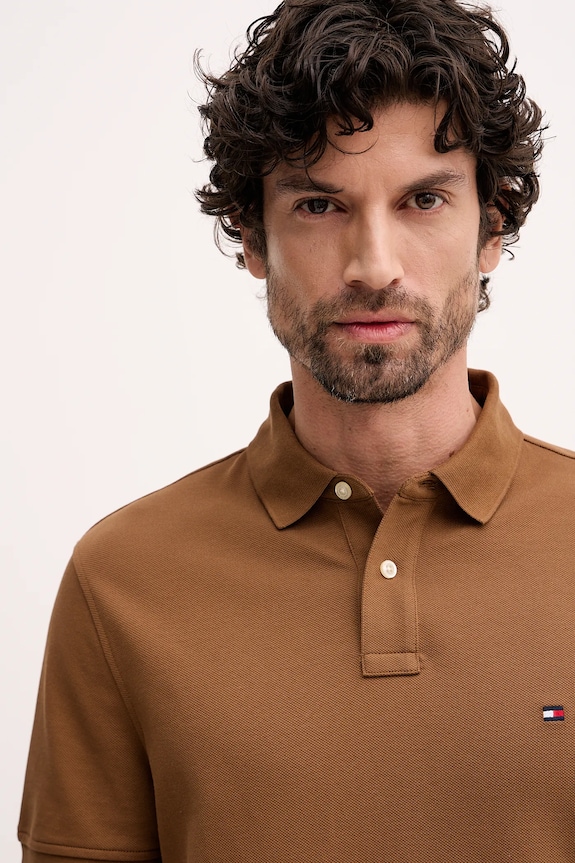 Tommy Hilfiger polo męskie bawełniane z elastanem brązowy MW0MW17770.