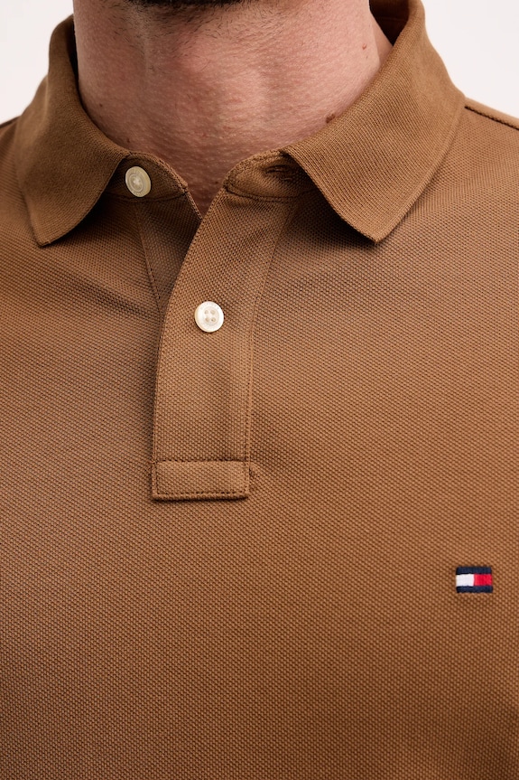Tommy Hilfiger polo męskie bawełniane z elastanem MW0MW17770. brązowy