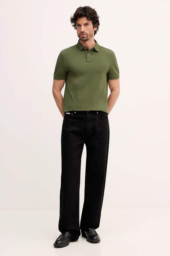 Tommy Hilfiger polo męskie bawełniane z elastanem MW0MW17770. zielony SS26