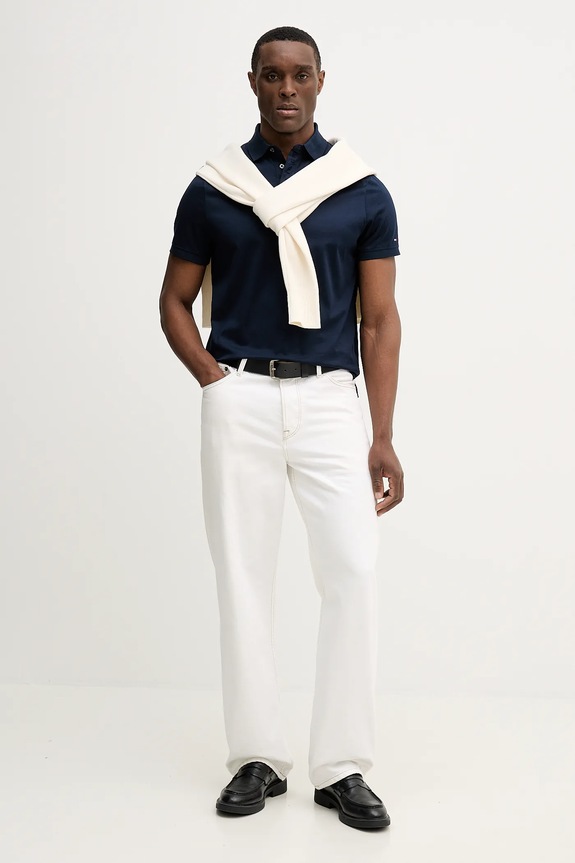 Bavlnené polo tričko Tommy Hilfiger MW0MW41611 tmavomodrá SS26