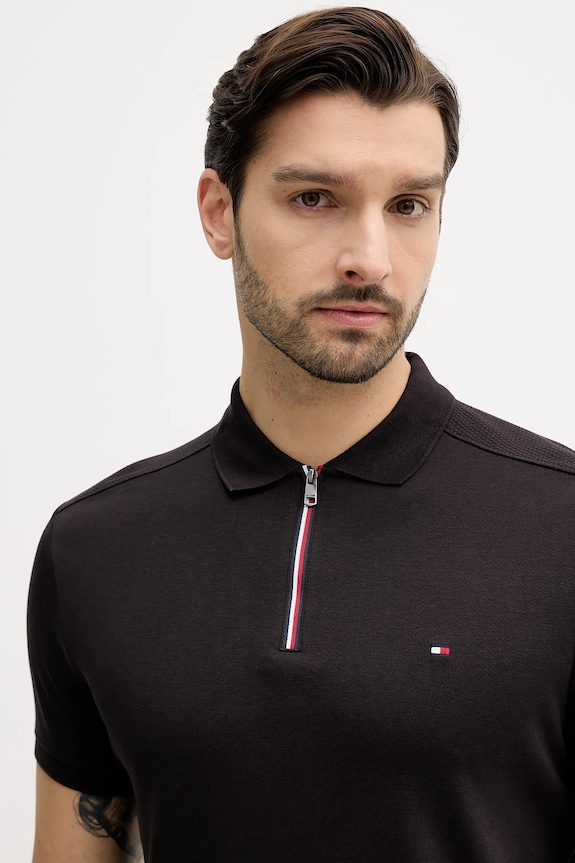 Βαμβακερό μπλουζάκι πόλο Tommy Hilfiger μαύρο MW0MW41613