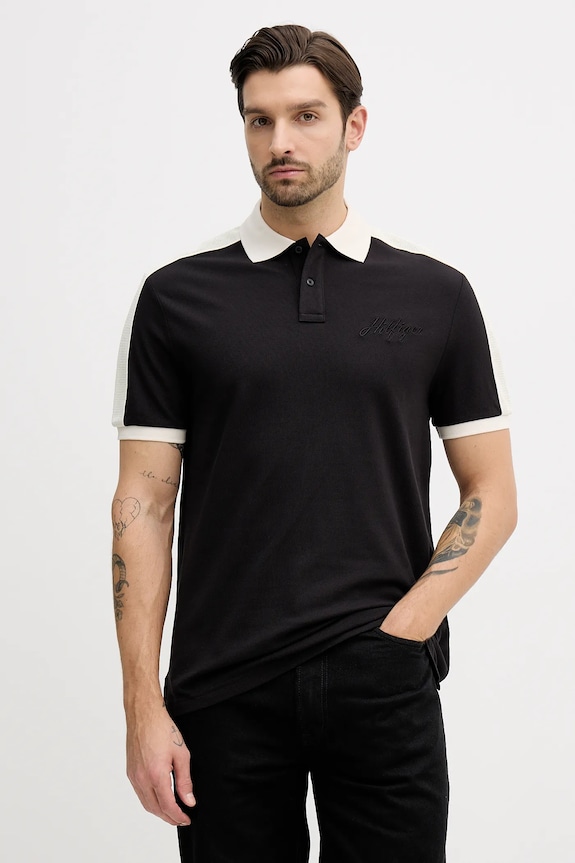 Πόλο Tommy Hilfiger απλικέ μαύρο MW0MW41622