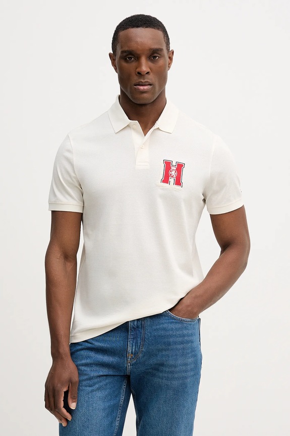 Bavlnené polo tričko Tommy Hilfiger nášivka béžová MW0MW41621