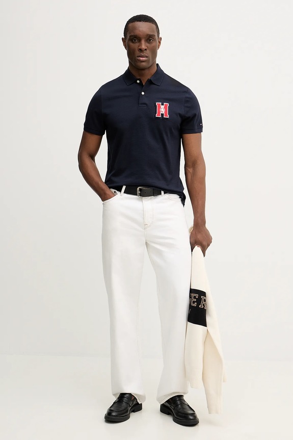 Bavlnené polo tričko Tommy Hilfiger MW0MW41621 tmavomodrá SS26