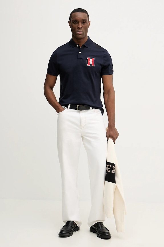 Bavlnené polo tričko Tommy Hilfiger MW0MW41621 tmavomodrá SS26