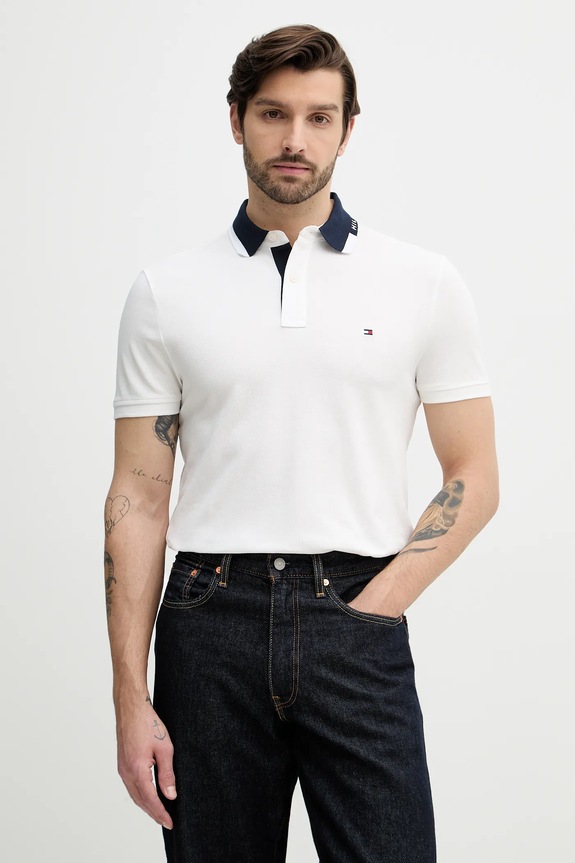 Polo tričko Tommy Hilfiger jednofarebný biela MW0MW41605