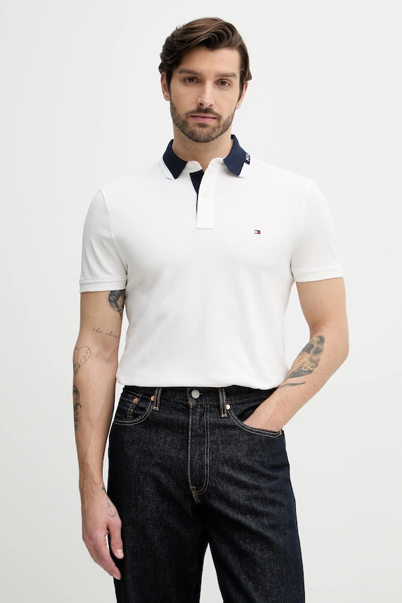 Polo tričko Tommy Hilfiger jednofarebný biela MW0MW41605