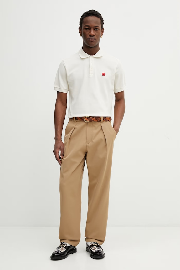 Kenzo polo bawełniane FF65PO1534PU beżowy SS26