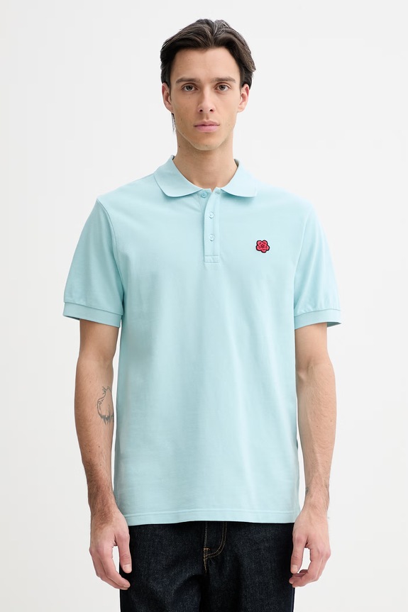 Kenzo polo bawełniane gładkie turkusowy FF65PO1534PU