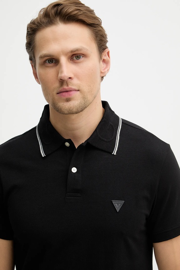 Тениска с яка Guess NOLAN черен M6RP66.J1314