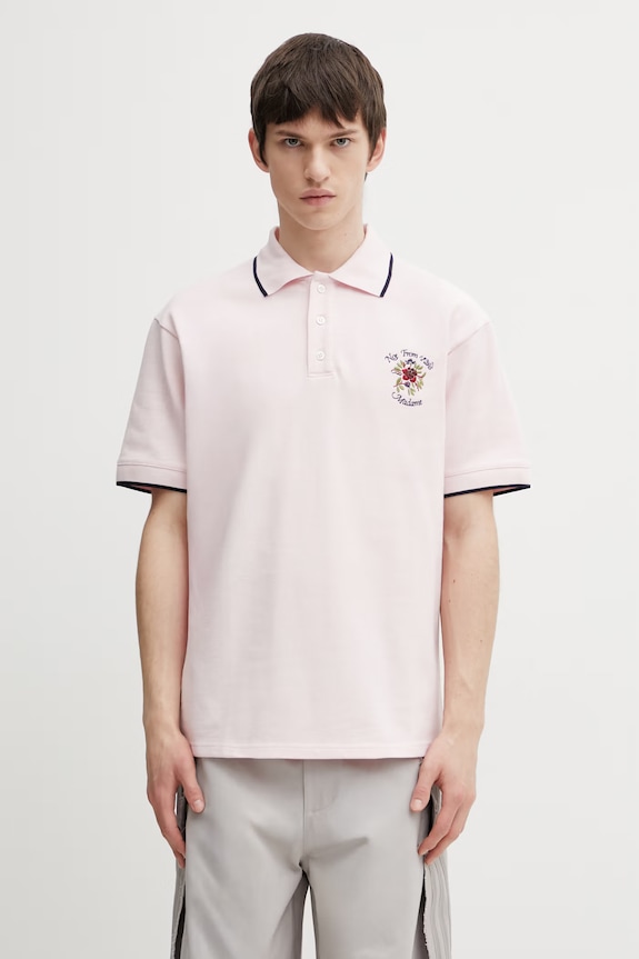 Drôle de Monsieur cotton polo shirt Polo Piqué Slogan Rose cotton pink J.PL161.CO264.LPI