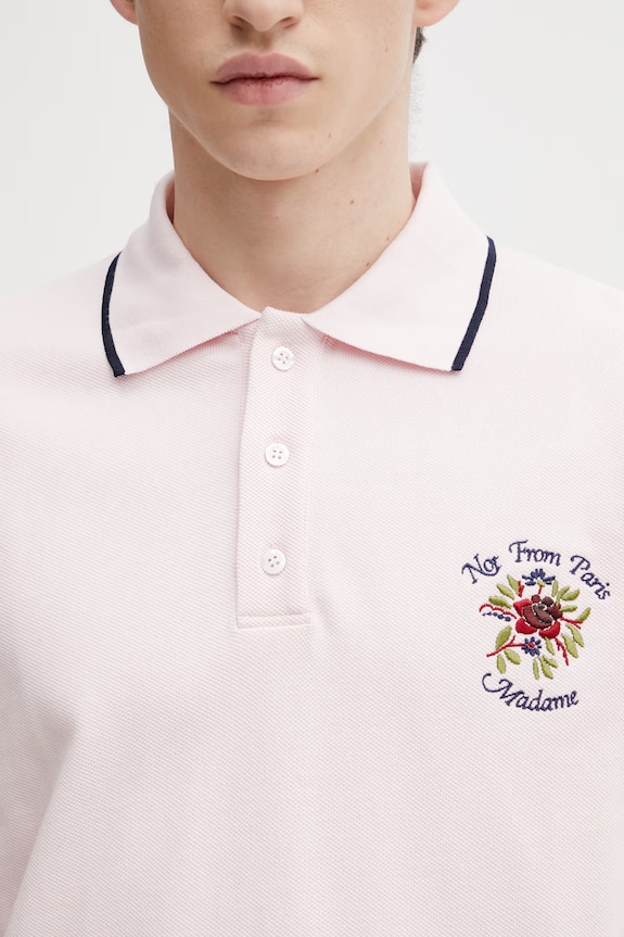 Drôle de Monsieur cotton polo shirt Polo Piqué Slogan Rose pink J.PL161.CO264.LPI