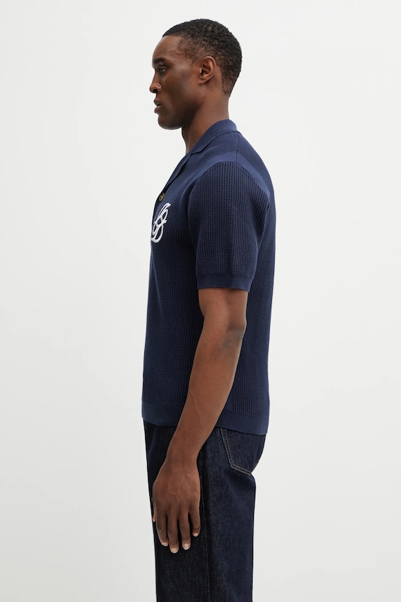 Βαμβακερό μπλουζάκι πόλο Drôle de Monsieur Polo Maille Monogramme J.PO171.CO207.NY σκούρο μπλε SS26