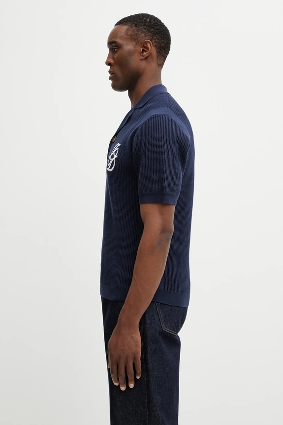 Памучна тениска с яка Drôle de Monsieur Polo Maille Monogramme J.PO171.CO207.NY тъмносин SS26