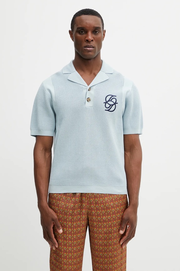 Bavlnené polo tričko Drôle de Monsieur Polo Maille Monogramme relaxed modrá J.PO171.CO207.LBE