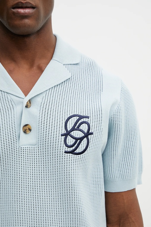 Памучна тениска с яка Drôle de Monsieur Polo Maille Monogramme син J.PO171.CO207.LBE